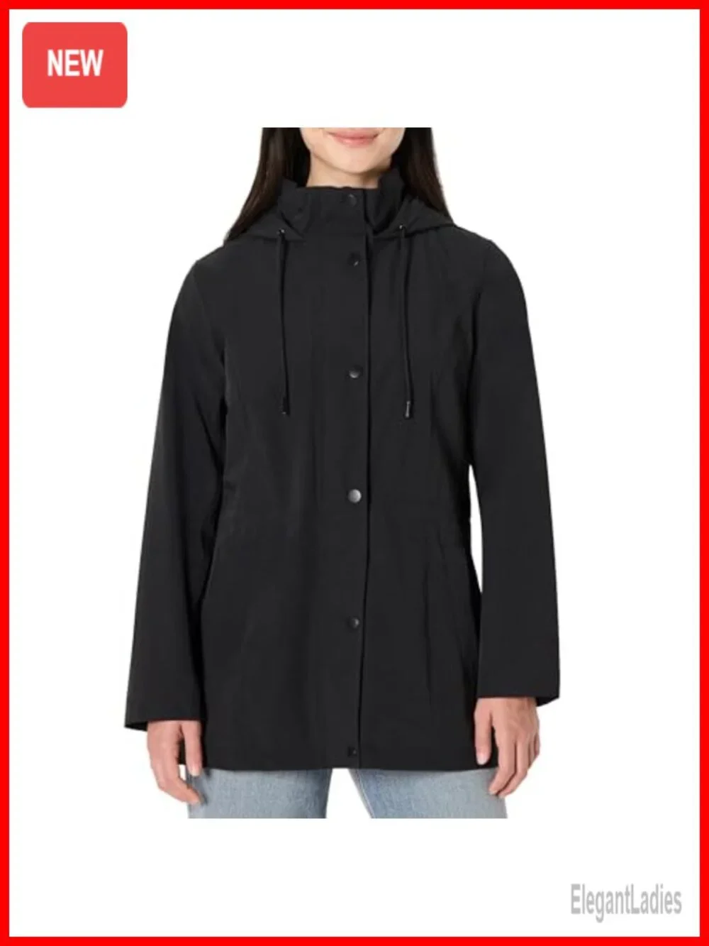 Women's Lightweight Waterproof Hooded Rain Jacket Relaxed Fit Long Sleeve Anorak